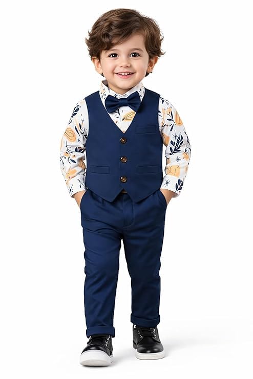 Boys 3 Piece Suit Set – Orange Flower Print Shirt with Waistcoat, Bow Tie & Pants | Formal Wear for Boys Kids | Kids Forma... - Review, Price and Buying Guide