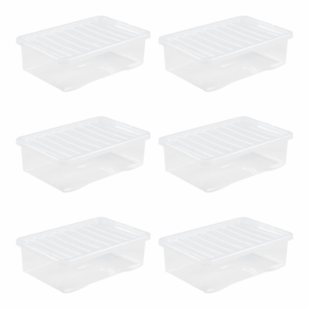 Jms We Create Smile Clear Jms Photos (Set Of 6) 32L Litre Crystal Underbed Plastic Storage Box With Lid Storage Container Stackable & Nestable Garage Office Home & Kitchen Made In Uk