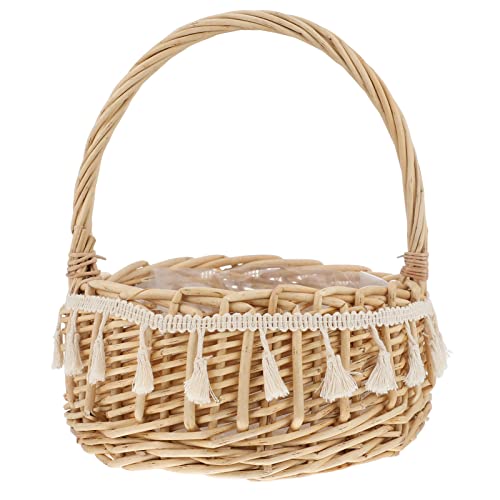 Cabilock Hochzeit Blumenkorb Mit Henkel Rattan Weidenkorb Picknickkorb Braut Blumenkorb Obstkorb Aufbewahrungskorb Rattan Korb Blumenkinder gewebte Korb für Hochzeit Landhaus Deko