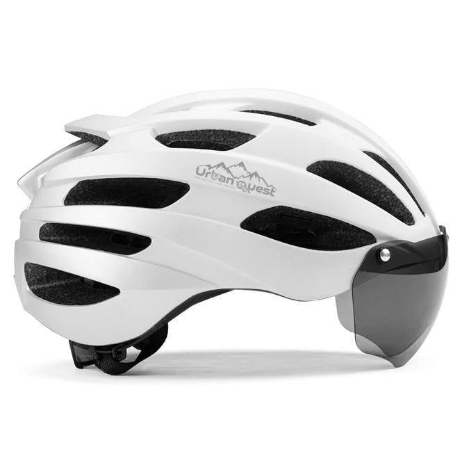 Urban Quest Cycle Helmet for Adult Men and Women with Detachable Magnetic Goggle Visor for Mountain Bike or Road Bike (White)