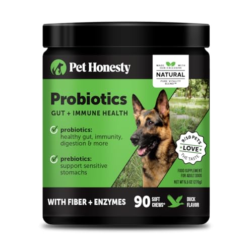 Pet Honesty Probiotics for Dogs - Digestive Enzymes Promotes Gut Health, Dog Probiotics for Bowel Support, Fiber for Regularity, Prebiotics for Immune Health & Gut Flora (Duck, 90 ct)