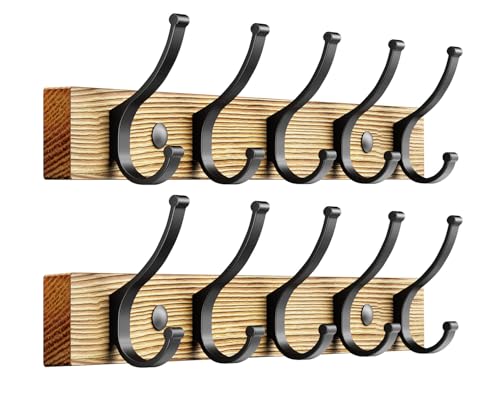 Image of Optish Coat Rack Wall Mount, 16.5 Inches Wood Coat Hooks Wall Mount, Wall Coat Rack with 5 Hooks, Hat Rack Wall Hooks for Hanging Coat, Bag, Towel (2Pack, Natural)