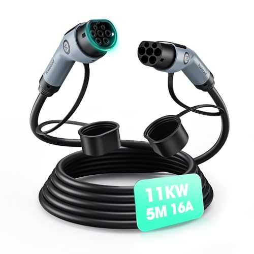 POWERBEST Typ-2-Ladekabel, 11KW 5M 16A Dreiphasiges E-Auto-Ladekabel Typ 2 auf Typ 2 Mode 3 für Elektro- und Hybridfahrzeuge – Kompatibel mit Model S/3/X/Y, e-Golf, ID.3, i3/i8
