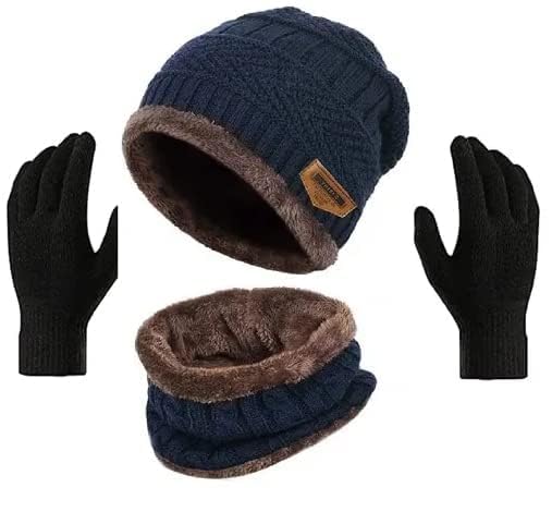 Woolen Winter Cap, Neck Warmer & Touchscreen Gloves Set Combo for Men & Women | Premium Beanie Muffler Set for Cold Weather | Soft, Stretchable, Warm & Stylish (Maroon & Black)-image-32