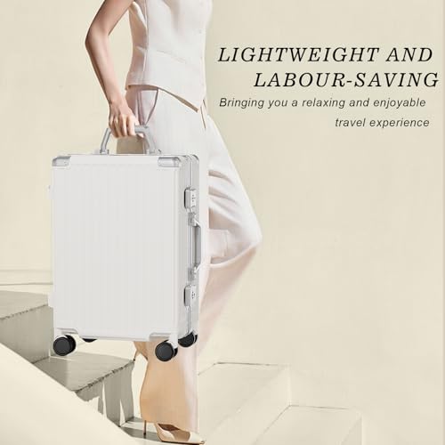 Image of AnyZip Carry On Luggage PC+ABS Aluminum Frame Zipperless Luggage Hard Shell Suitcase with TSA Lock Double Spinner Wheels 20 Inch White