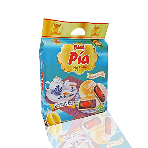 Durian & with salted egg yolk Banh Pia Hopia Cake / Authentic Vietnamese Pia MoonCake/ Durian Custard Hopia Cake/ Mooncake (Azuki (Red) Bean)