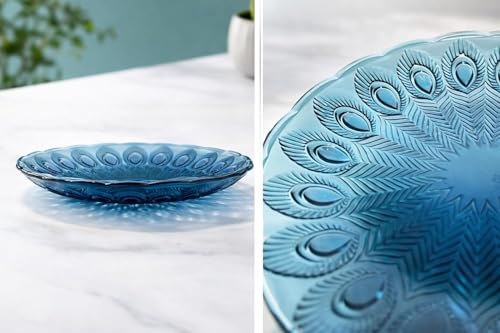 Image of MARTVIA Blue Glass Serving Plate Set of 2, 8 Inch Decorative Glass Snack & Dry Fruit Plate, Premium Designer Dessert Dish for Sweets, Fruits, Chocolates & Dining Table Serving