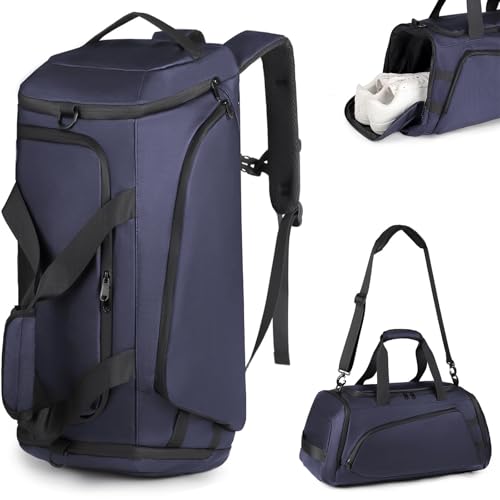 Sporttasche Herren 40L Reisetasche Sporttaschen mit Schuhfach Nassfach Rucksackfunktion Trainingstasche Groß Sporttasche Schwimmrucksack Gym Bag Fitness Tasche Badetasche Reisen (Blau)