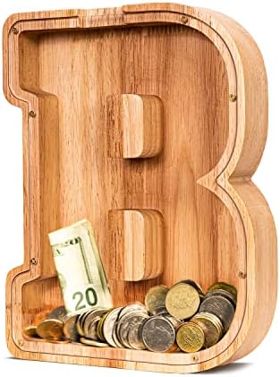 Summidate-Wooden-Letter-Piggy-Bank,Large Unbreakable Money Box, Coin Bank(Initial-E)