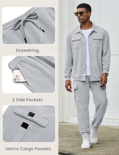 COOFANDY Mens Outfits 2 Piece Casual Track Jogging Suit, Light Grey, Medium - image 6