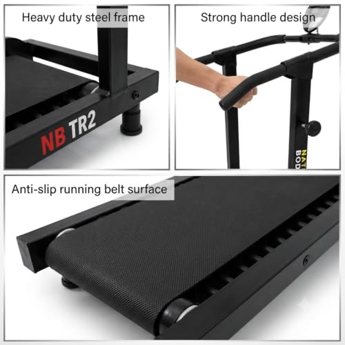 Image of National Bodyline TR02 Manual Treadmill for Home Non-Electric Foldable Walking & Jogging Machine 48 x 13 Inch Running Surface Heavy Duty Steel Frame LCD Display Black