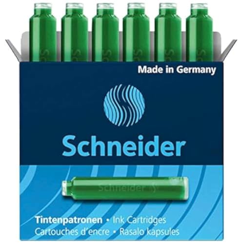 Schneider skrivverktyg standard bläckpatroner, passar i SNITARE och många andra, gröna, 6