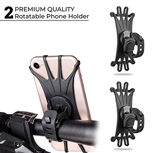 Image of Kraptick Universal Durable Non-Slip Silicone 360 Rotatable Mobile Phone Mount Holder for Handlebar for Bike, Bicycle, Stroller, Scooter (Pack of-2, Black)