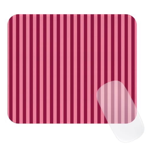 Image of Square Cute Striped Mouse Pad with Stitched Edge, Premium Waterproof Cloth Aesthetic Small Stripe Mouse Mat, Non-Slip Rubber Base Funny Mousepad Desk Accessories,Striped Wine Red