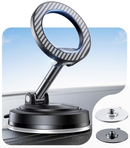 NeverDrop Car Mount for MagSafe [2 Bases for Any Surface | 118+LBS Ultra Grip | 2400gf Strong Magnetic] 360° Adjustable Car Phone Holder, Phone Holders for Your Car for All Smartphones, Carbon Fiber - image 1