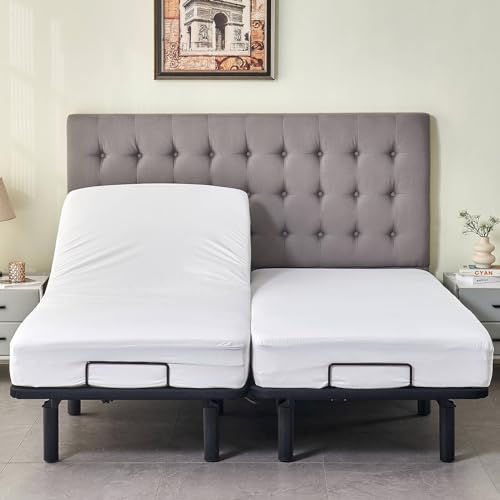 Image of Kingnex Waterproof Split King Mattress Protector for Adjustable Bed Fitted Sheet Style Mattress Cover with Enhanced Elastic Skirt