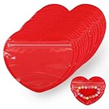 100pcs Small Bags for Small Business, 3.5x5 inch Heart-Shaped Jewelry Bags Clear Mylar Ziplock Baggies Cute Packaging Supplies for Bracelet Sample (Red）