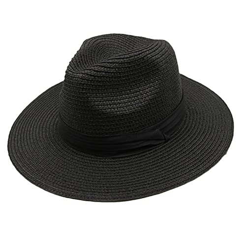 SDKZBFC Womens Beach Sun Wide Brim Straw Hat UPF50+ Panama Summer Beach Sun Hat for Unisex Black