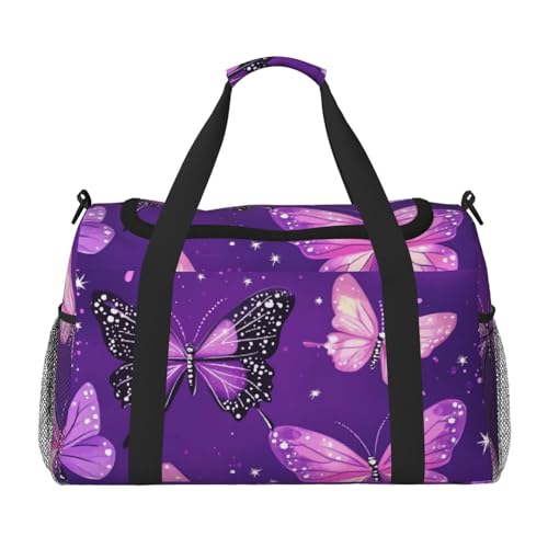 Purple Butterflies Duffle Bag Foldable Travel Tote Bag Carry On Large Weekender Overnight Bags Waterproof Gym Bag For Women Men2