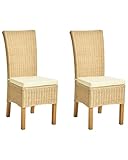 Conjunto de 2 sillas de Comedor de ratán Trenzado con Cojines Estilo Boho Respaldo Alto Comedor Sala de Estar Natural Andes