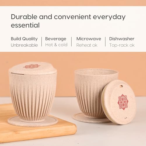 Image of Eha Earth-Friendly Wedding Gifts for Couple | Gifts Made with Rice Husk Biocomposite | Mandala Printed Mug and Coasters Set of 2, Keychain, Loopac Box | 250 ml | Sand Castle