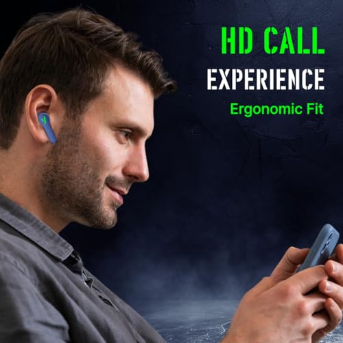 Image of pTron Bassbuds Rogue W / 40Ms Low-Latency Gaming,Clear Calls,50Hrs Playtime,Pristine Sound,V5.3 Bluetooth in Ear Headphones,Snug-Fit,RGB Lights,Touch Control,Voice Assist,IPX5 Water Resistant (Navy)