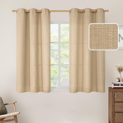 Image of LAMIT Natural Linen Curtains 45 inch Length for Bedroom, Light Filtering Panels, Grommet Privacy Protected Linen Burlap Curtains for Small Window, Set of 2 Panels (42 x 45 Inch, Natural Tan)