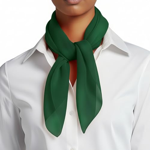Basic Sense Lightweight Chiffon Square Scarf for Women Retro Neckerchief Bandana & Hair Tie Dark Green