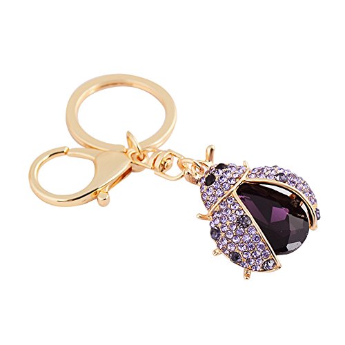 hearsbeauty Porte-clés pour femme avec pendentif en forme de coccinelle et strass brillants - Violet Cover