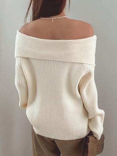 Verdusa Women's Long Sleeve Loose Off Shoulder Sweater Knit Pullovers Jumper Tops2