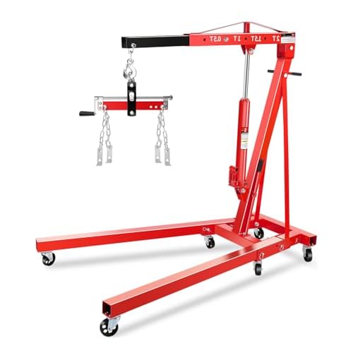 Garvee 2 Ton Engine Hoist Cherry Picker with Lever, 4400 Lbs Capacity with 6 Steel Casters & Foldable Design - Heavy-Duty Portable Hydraulic Crane for