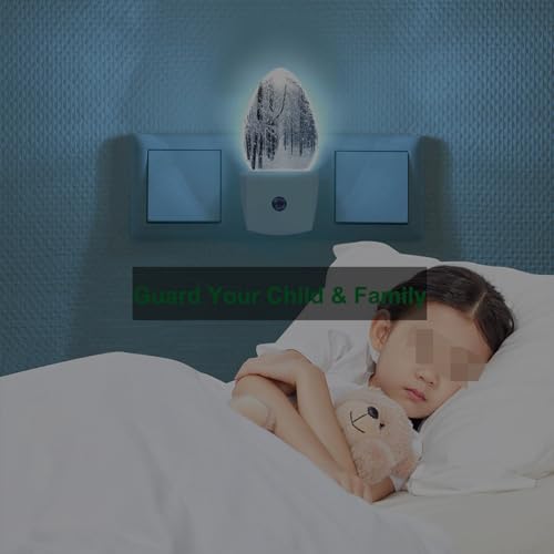 Image of Winter Night Light Snow Covered Trees LED Dusk to Dawn Plug-in Nightlight Auto Sensor for Bedroom Bathroom Hallway Living Room