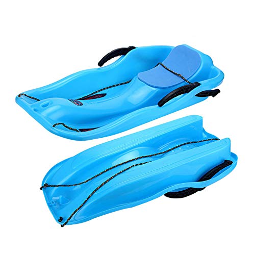 Longma Plastic Snow Sled with Cushion Downhill Toboggan Sled Slide Boat with Pull Rope for Kids＆Adults Winter Outdoor Activities (Dark Blue) - Thumbnail 5