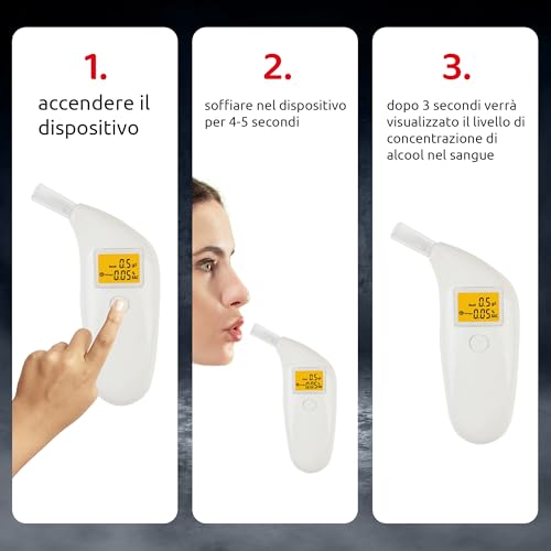 Alcool Tester Digitale Portatile Con Display Lcd - Misurazione Bac Precisa 0-0,20% - Spegnimento Automatico - 5 Inalatori Riutilizzabili - Etilometro Compatto E Affidabile - 5