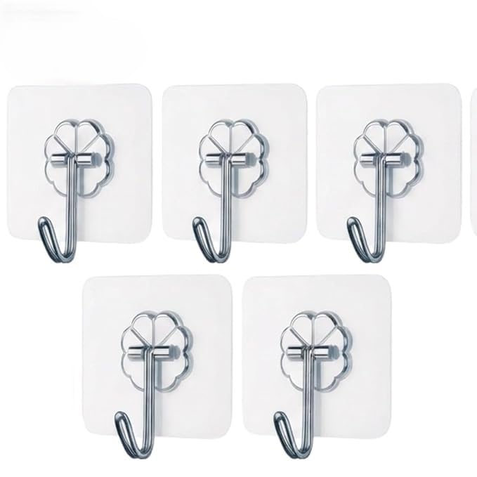Self Adhesive Wall Hooks | Heavy Duty Stainless Steel Waterproof Transparent Sticky Hooks for Kitchen | Bathroom | Bedroom | Office & Home Organization-image-29