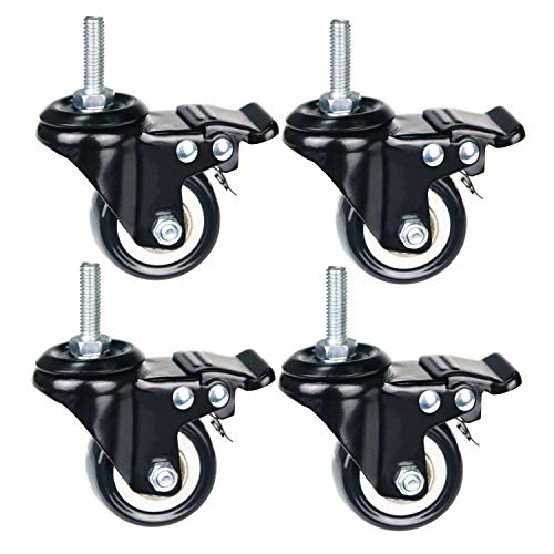 2 inch caster wheels metric size m825mm threaded stem casters castors wheels 360 degree direction double brakes industrial wheel furniture caster for carts and diy tools pack of 4