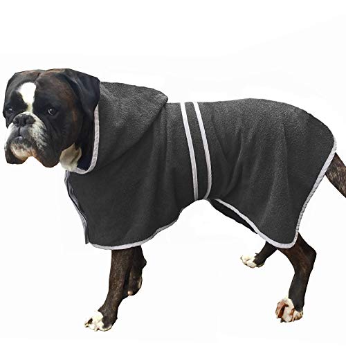 HOMELEVEL Hundebademantel Hundehandtuch - Handtuch für große und kleine Hunde - 100% Baumwolle - Bademantel weich bequem für Hund - mit Kapuze und Gürtel