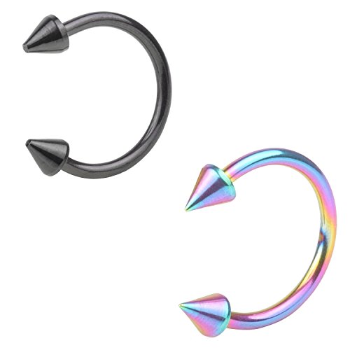 FY 16G 2-4pcs Surgical Steel Nose Septum Horseshoe Hoop Earring Eyebrow Tragus Lip Piercing Ring 3mm Spike 10mm