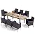 PHI VILLA 9 Piece Outdoor Dining Set for 8, Expandable Wood-Like Metal Dining Table & Wicker Chairs with Cushions, Large Dining Furniture for Patio, Deck, Backyard, Porch
