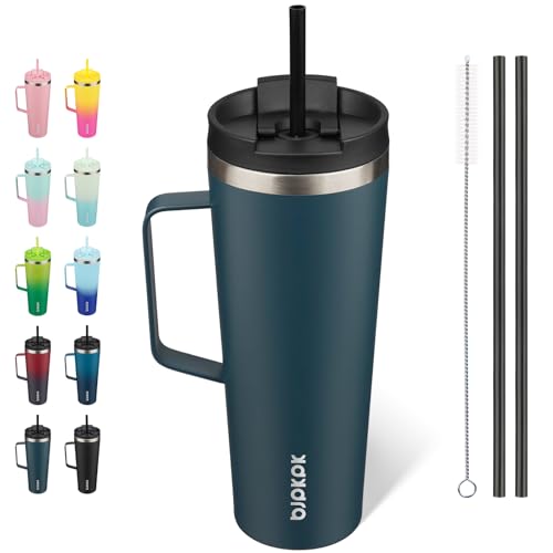 Image of BJPKPK 26oz Insulated Tumbler with Handle, Lid & Straw, Stainless Steel