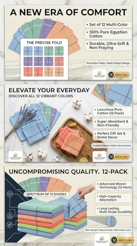 Image of Pure Handloom Cotton Men's Handkerchief, Multicolour, Highly Absorbent, Machine Washable, Pack of 12