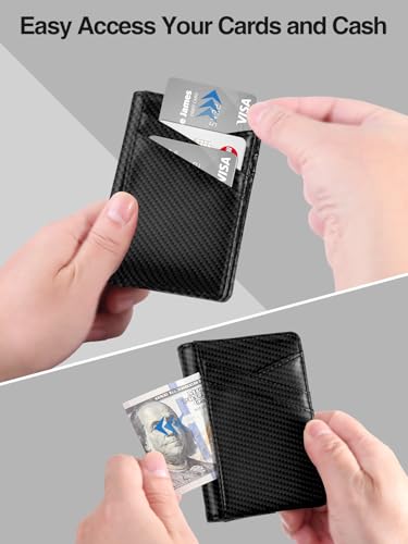 Miroddi Men's Wallet, Bifold Minimalist Wallets for Men, Leather Front Pocket Wallet, Credit Card Holder for Men, RFID Blocking Wallet, 9 Card Slots and 4 Storage Pockets, Carbon Black3