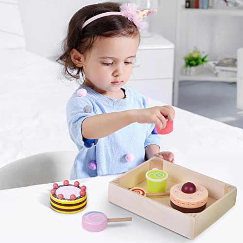 image for FUN LITTLE TOYS 8 PCs Wooden Play Food for Kids Kitchen, Pretend Play 
