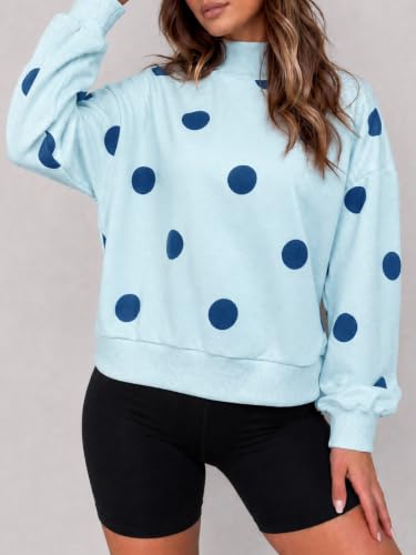Fisoew Womens Polka Dot Sweatshirts Mock Neck Long Sleeve Pullover Tops — view 5