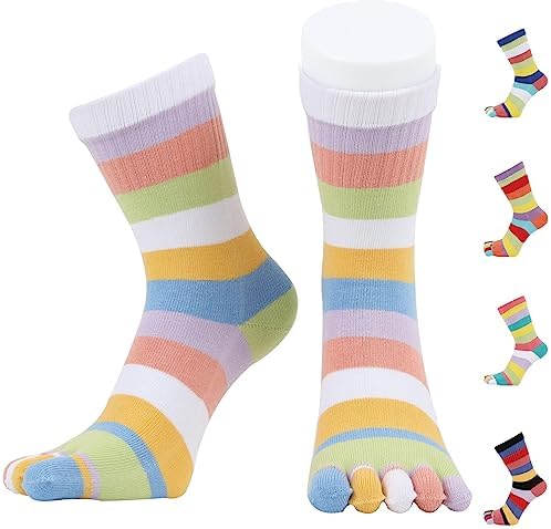 Toe Socks Women Rainbow Cotton Fuzzy Middle Socks Funny Wicking Anti-Slip Thicken Breathable Soft Warm Toe for Teen Girls Socks Suitable Yoga Running Walking Athletic Outdoors - White Mouth