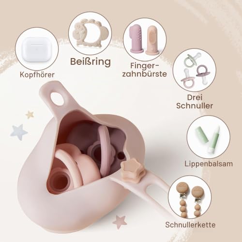 Moonkie Schnullerbox Silikon,2 Pack Box Dummy,Schnullerbox für Unterwegs Sterndesign,Dummy Boxen BPA-frei,Schnuller-aufbewahrung… – Ansicht 3