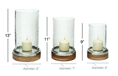 Deco 79 37550 Traditional Glass Hurricane Lamp Metal Wood S/3 13,11,9 Inch H-37550 thumb #5