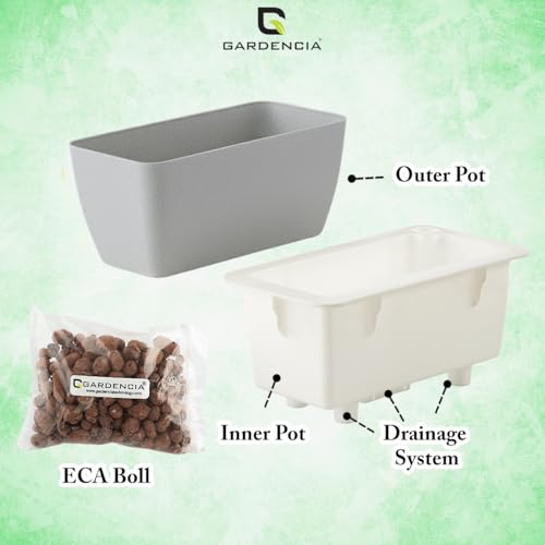 Image of GARDENCIA Self Watering Flower Pots for Outdoor Indoor Gardening /Rectangle Big Plant Pot with Polypropylene UV Material /Decorative Modern Gamla (Pack of 1, Recta Big Ston Grey)