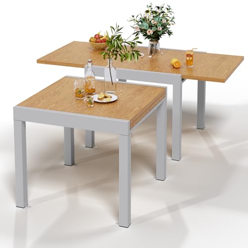 Devoko Ausziehbarer Gartentisch, Wetterfest Aluminium 80-160x80x75cm Outdoor Esstisch für 4-6 Personen mit Sonnenschutz, Leicht zu Reinigen, Original Holzfarbe