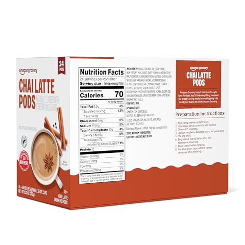 Image of Amazon Brand - Happy Belly Tea Pods Compatible with 2.0 K-Cup Brewers, Chai Latte, 24 Count (Previously Solimo)